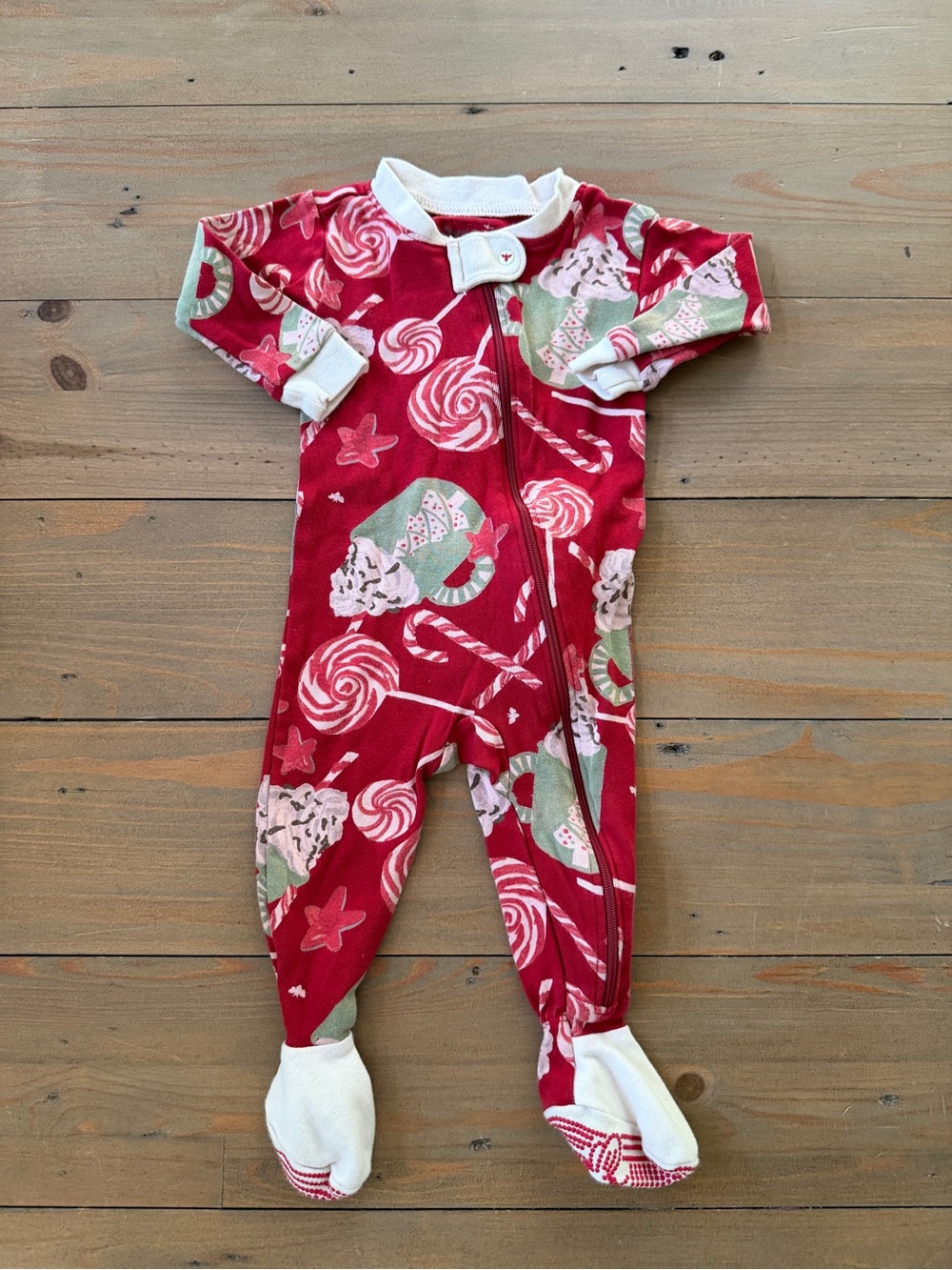 Burt’s Bees Holiday Candy-Print Red Baby One-Piece Footed Pajamas - 3-6 Months